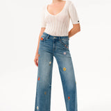 Charming Flowers Embroidered Mid Rise Wide Leg Jeans at ooh la la! in Grapevine TX 76051
