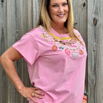 Queen of Sparkles Hot Pink Pearl & Chain Valentine's Day Charm Necklace Tee at ooh la la! in Grapevine TX 76051