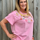 Queen of Sparkles Hot Pink Pearl & Chain Valentine's Day Charm Necklace Tee at ooh la la! in Grapevine TX 76051
