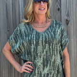 Made in Italy Satin Printed Pullover Blouse in Olive at ooh la la! in Grapevine TX 76051