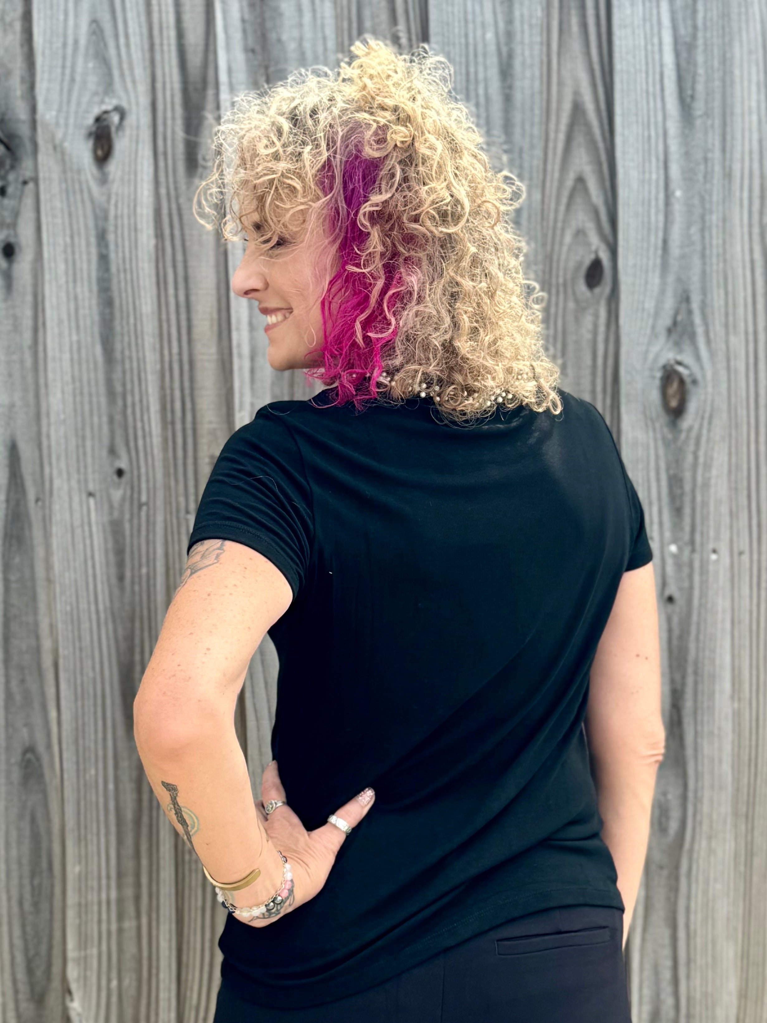 Molly Bracken Pearl Trim knit sweater top in black at ooh la la! in Grapevine TX 76051