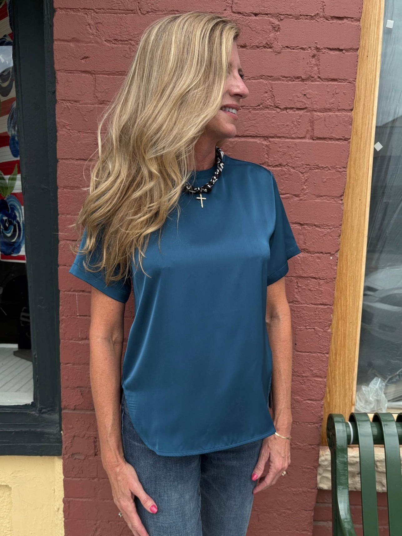 Lysse Aline Crew Neck Top in Irish Blue at Ooh La La! in Grapevine TX 76051