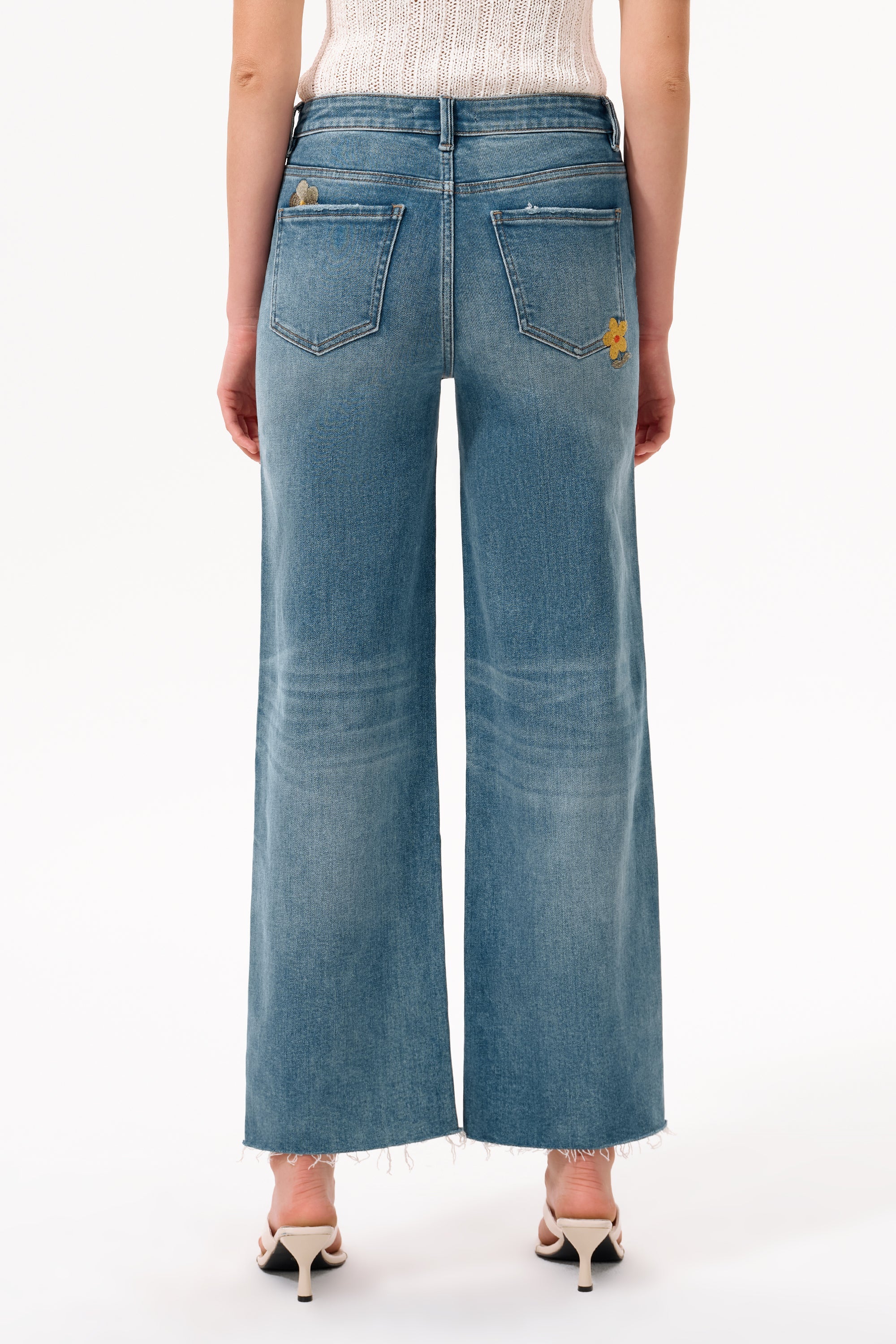 Charming Flowers Embroidered Mid Rise Wide Leg Jeans at ooh la la! in Grapevine TX 76051
