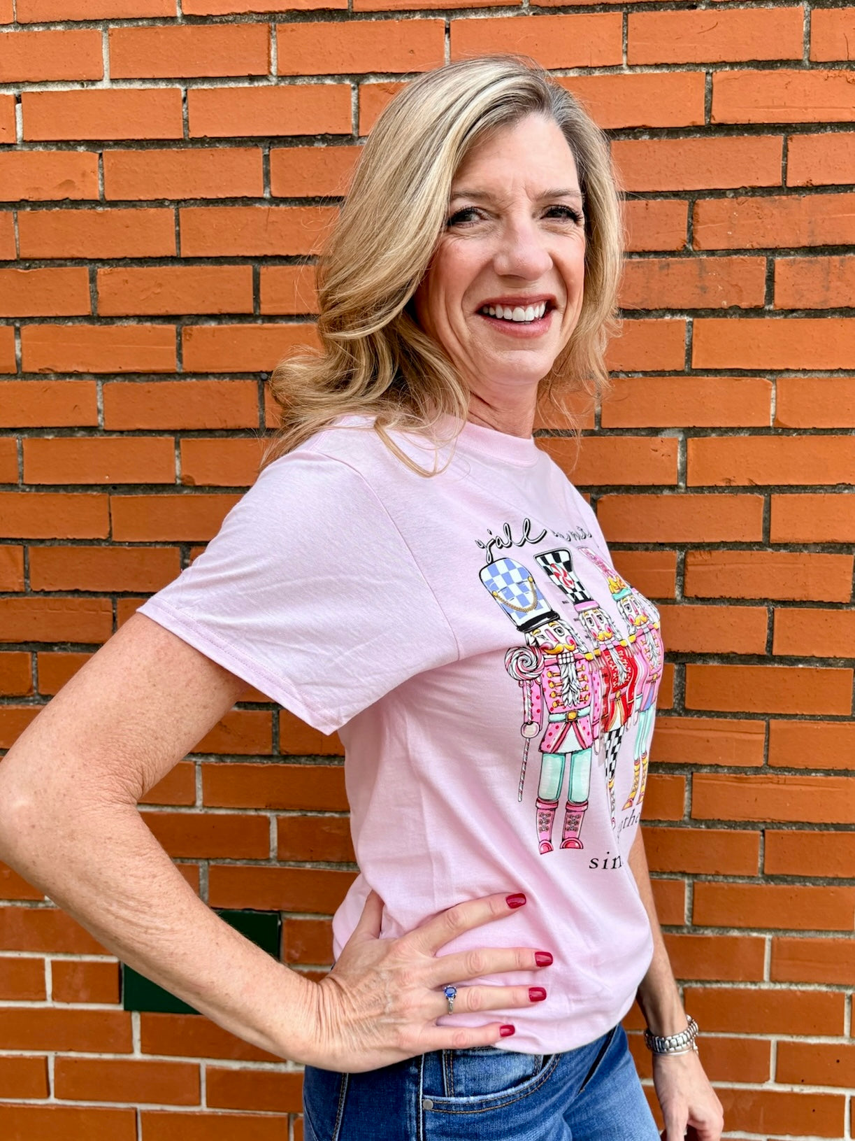 Simply Southern Y'all Are Nuts Nutcracker graphic tee in peony pink at ooh la la! in Grapevine TX 76051