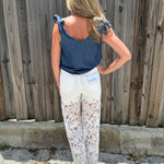 High Rise Wide Leg Lace Denim Jeans With Rhinestones - White at ooh la la! in Grapevine TX 76051