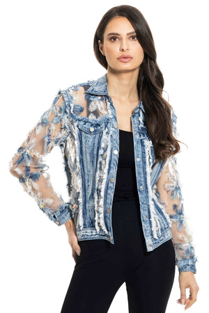 Adore Denim Lace Embroidered Inset Jacket at ooh la la! in Grapevine TX 76051