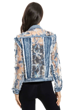 Adore Denim Lace Embroidered Inset Jacket at ooh la la! in Grapevine TX 76051