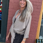 Made in Italy Tie Front Batwing Cardigan in taupe at ooh la la! in Grapevine TX 76051