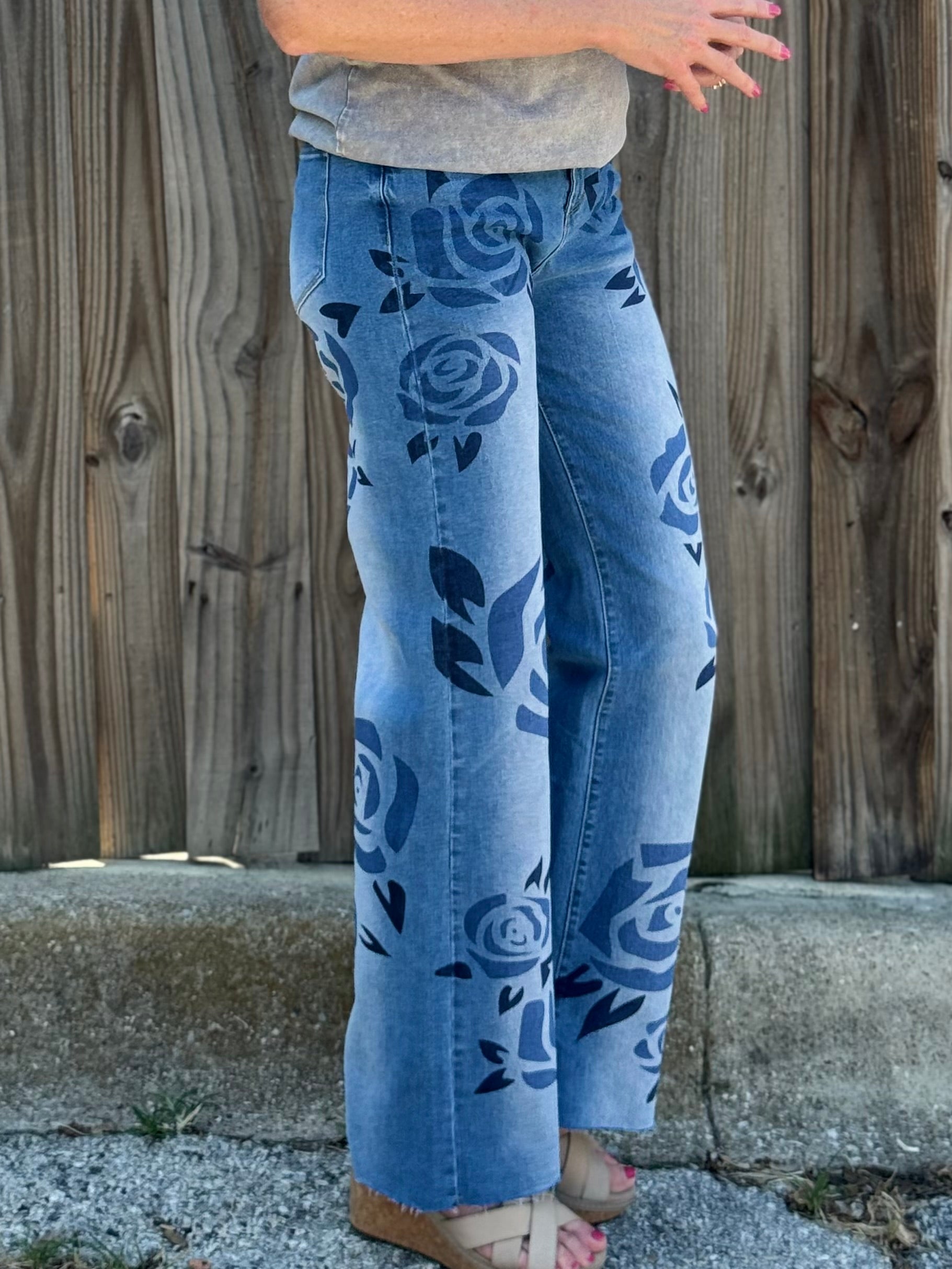 Rose Printed Straight Leg Jeans at ooh la la! in Grapevine TX 76051