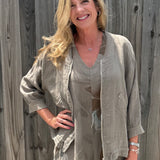 Linen Bomber Jacket in taupe at ooh la la! in Grapevine TX 76051
