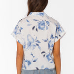 Bane Blouse, Floral Cotton Shirt, Women's Camp Shirt, Short Sleeve Button Up, Washed Waterflower Top, Breathable Floral Blouse, Relaxed Fit Cotton Shirt at oh la la! in Grapevine TX 76051