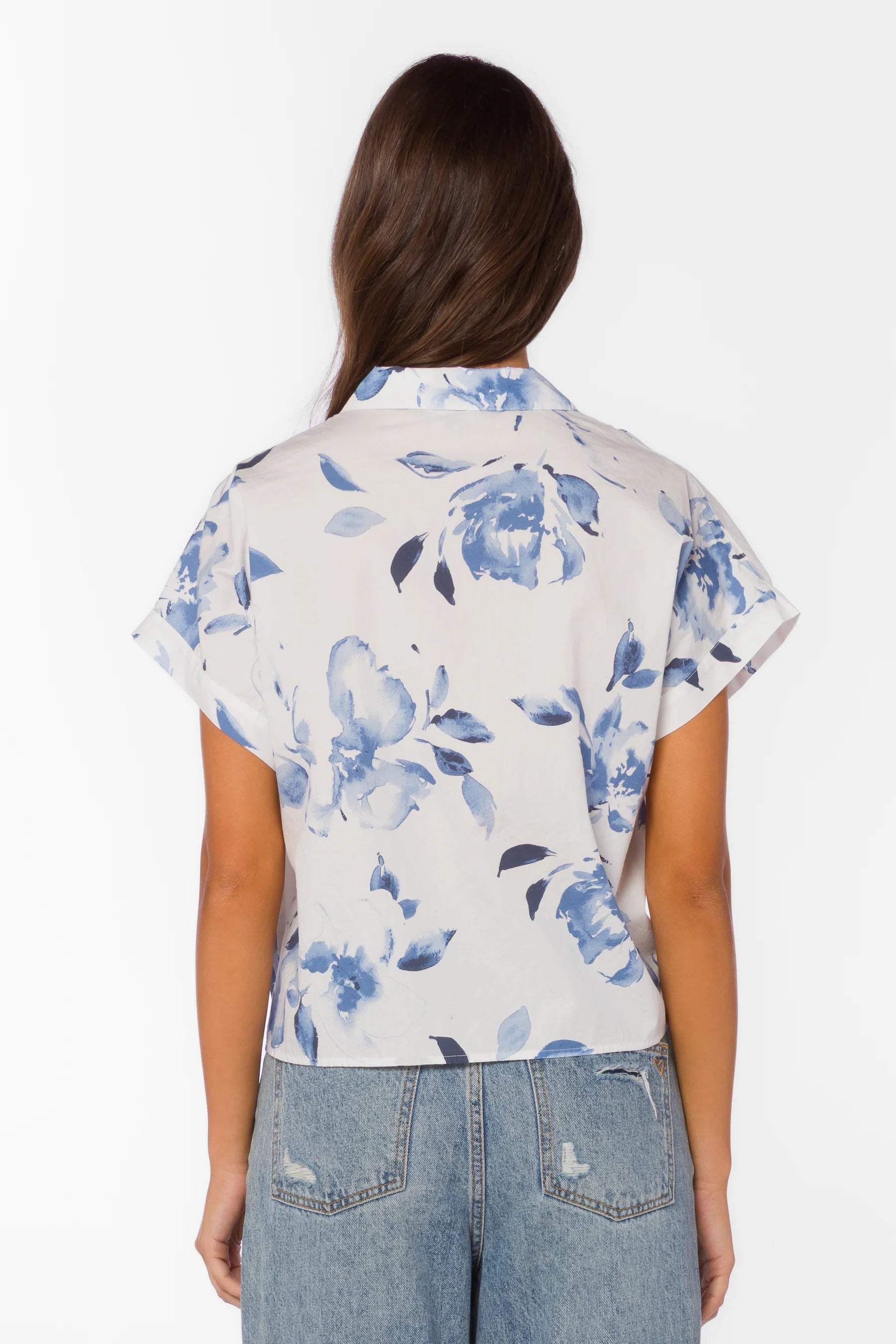 Bane Blouse, Floral Cotton Shirt, Women's Camp Shirt, Short Sleeve Button Up, Washed Waterflower Top, Breathable Floral Blouse, Relaxed Fit Cotton Shirt at oh la la! in Grapevine TX 76051