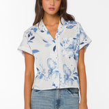 Bane Blouse, Floral Cotton Shirt, Women's Camp Shirt, Short Sleeve Button Up, Washed Waterflower Top, Breathable Floral Blouse, Relaxed Fit Cotton Shirt at oh la la! in Grapevine TX 76051