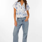 Bane Blouse, Floral Cotton Shirt, Women's Camp Shirt, Short Sleeve Button Up, Washed Waterflower Top, Breathable Floral Blouse, Relaxed Fit Cotton Shirt at oh la la! in Grapevine TX 76051