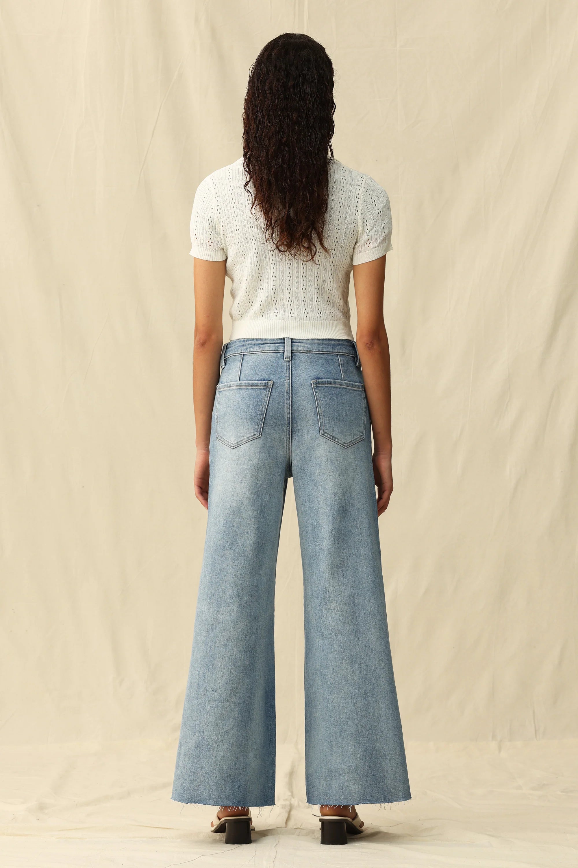 Bayeas High Rise Embroidered Embellished Wide Leg Jeans in light blue at ooh la la! in Grapevine TX 76051
