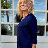Satin Long Sleeve V-Neck Blouse In navy at ooh la la! In Grapevine TX 76051