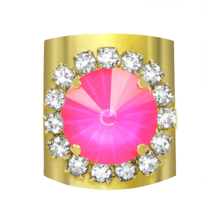 Tova Jacci Ring, Electric Pink Jewelry, Statement Crystal Ring, Gold Plated Cocktail Ring, Adjustable Pink Ring, Canadian Made Jewelry, Bold Fashion Ring, Luxury Pink Accessories. at ooh la la! in Grapevine TX 76051