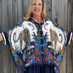 Satin Safari Blouse in Navy at ooh la la! in Grapevine TX 76051
