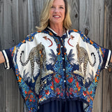 Satin Safari Blouse in Navy at ooh la la! in Grapevine TX 76051