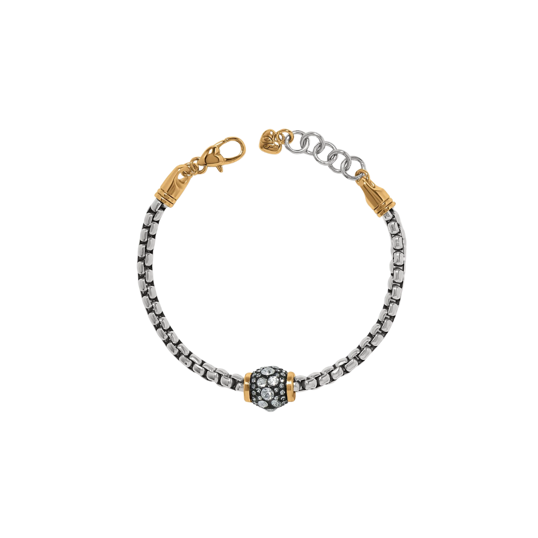 Brighton Meridian Solis Hem Bracelet with crystal pavé bead on silver box chain with gold accents