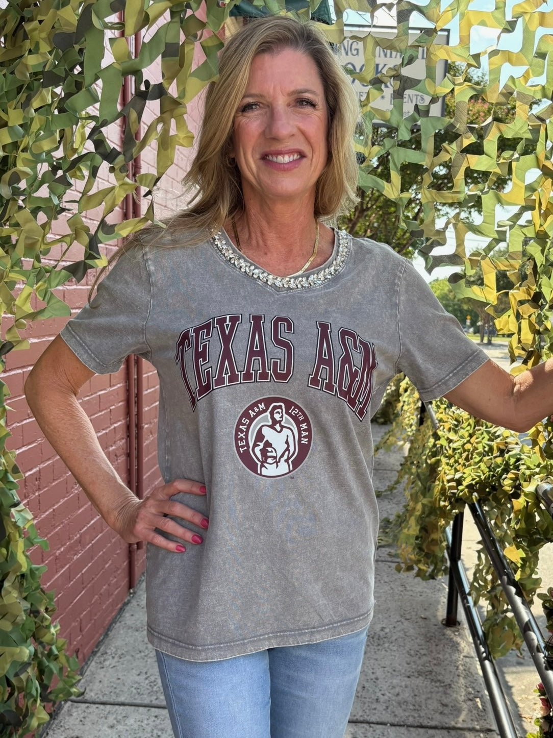 Texas A&M Aggies Iconic Edge Relaxed Fit Tee at Ooh La La! in Grapevine TX 76051