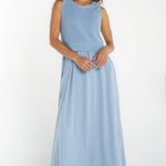 Liverpool Sleeveless Tie Back Sweater Woven Dress in malibu blue at Ooh La La! in Grapevine TX 76051