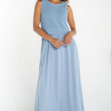Liverpool Sleeveless Tie Back Sweater Woven Dress in malibu blue at Ooh La La! in Grapevine TX 76051