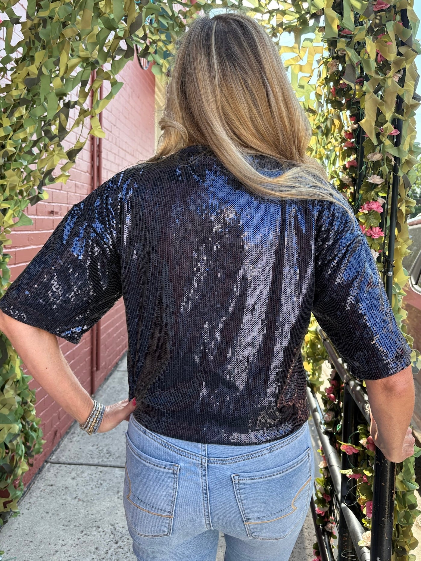 Dallas Cowboys Rise Up Fully Lined Tonal Sequin Crop Top at Ooh La La! in Grapevine TX 76051