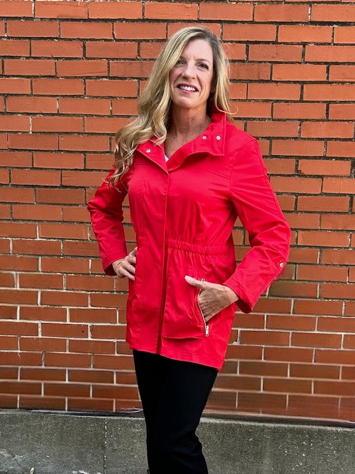 Casual Short Raincoat in red at ooh la la! in Grapevine TX 76051