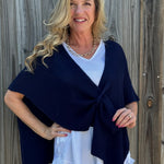Ribbed Knit Wrap with Tab in navy at ooh la la! in Grapevine TX 76051