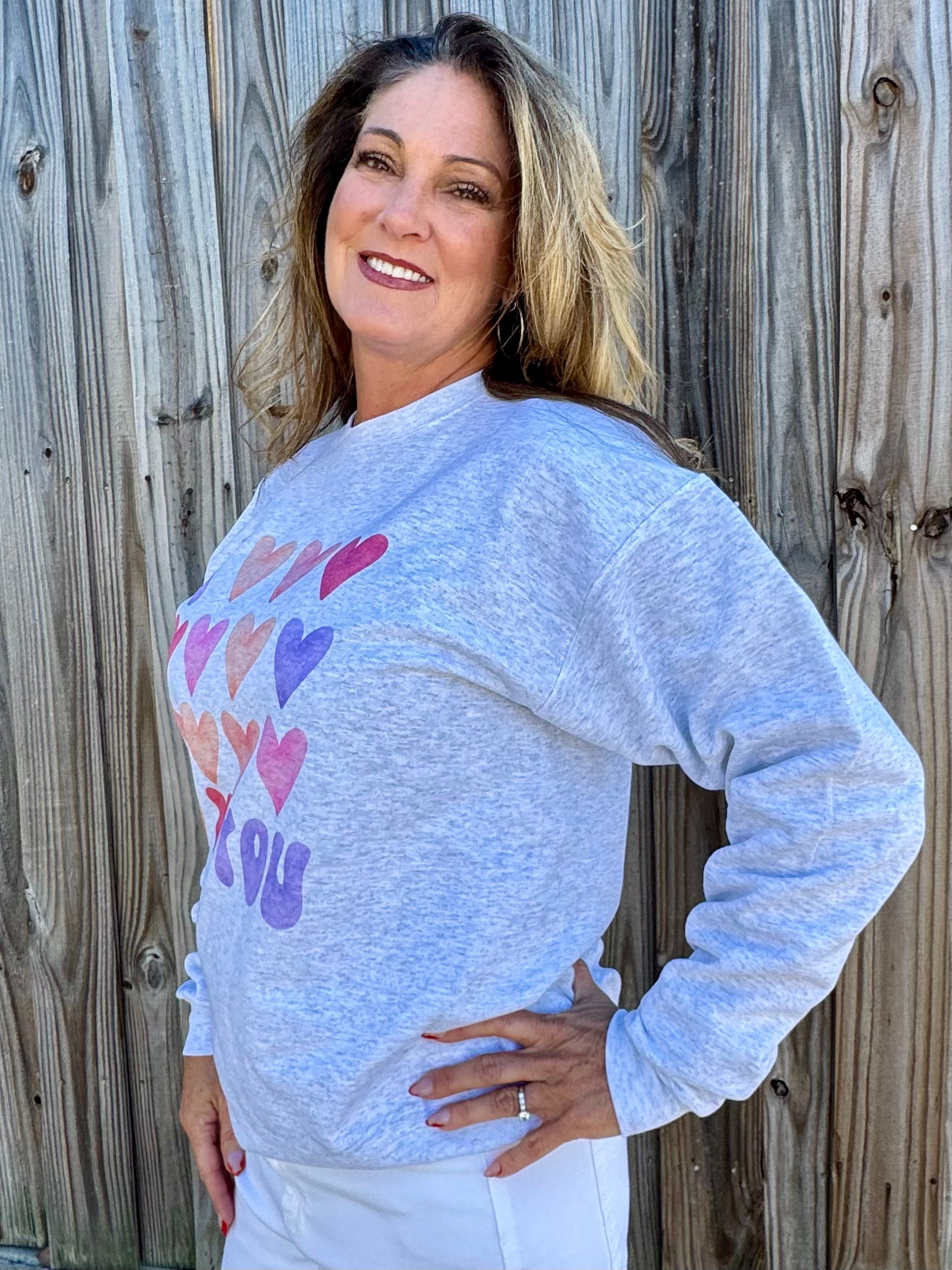 I Love You Collage Sweatshirt In grey at ooh la la! in Grapevine TX 76051