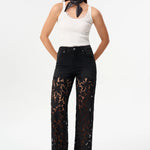 Bayeas High Rise Embroidered Floral Lace Wide Leg Jeans in Inkgauze black at ooh la la! in Grapevine TX 76051
