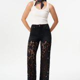 Bayeas High Rise Embroidered Floral Lace Wide Leg Jeans in Inkgauze black at ooh la la! in Grapevine TX 76051