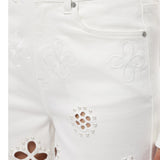 Pearl-Embellished Petal Cutout Straight Leg Jeans