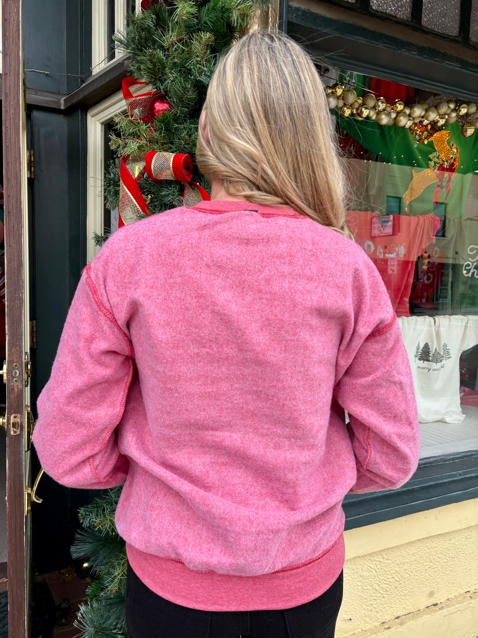 Holly Dolly Christmas Inverted Sweatshirt in red at ooh la la! in Grapevine TX 76051