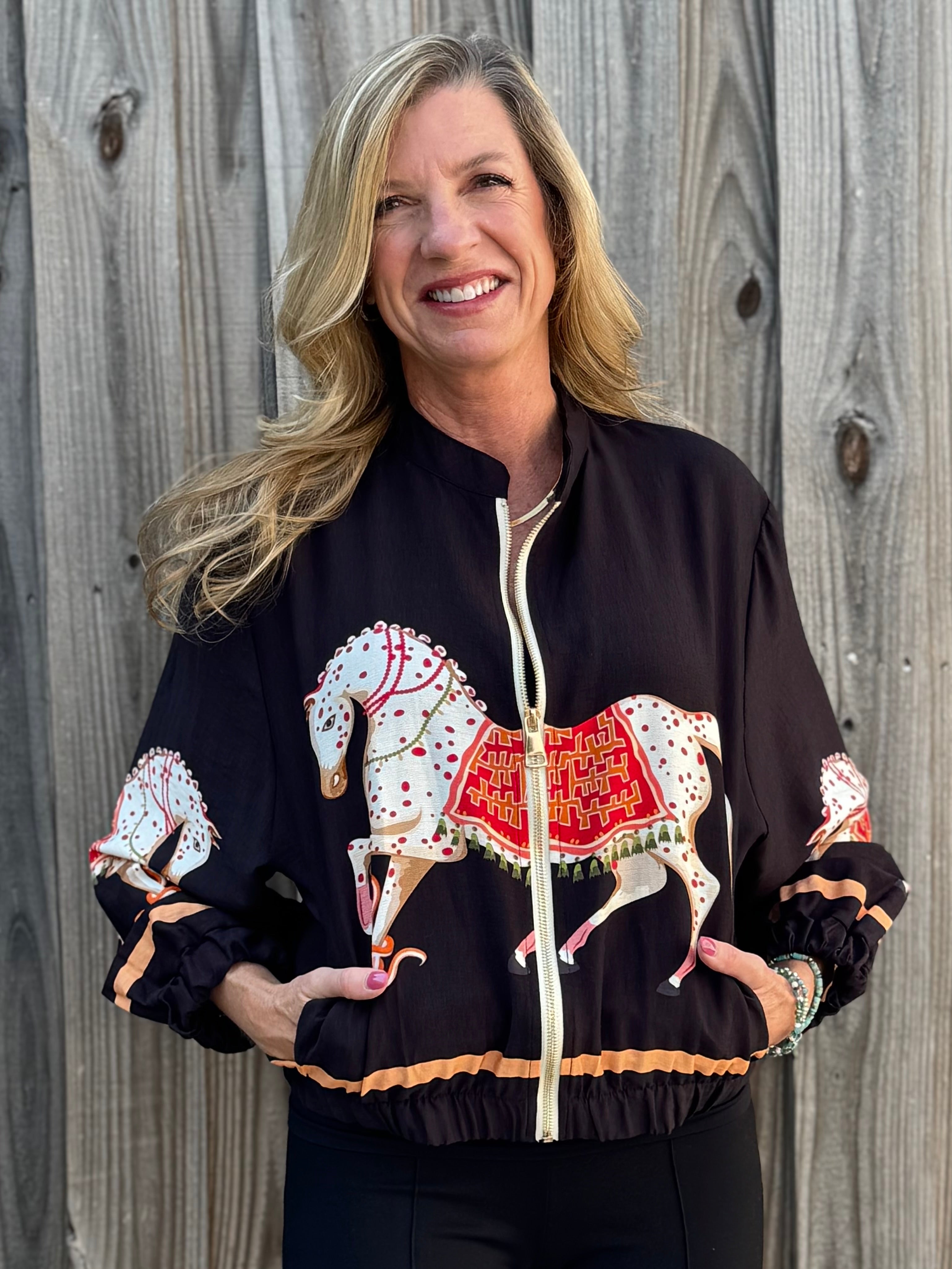 Horse Print Bomber Jacket