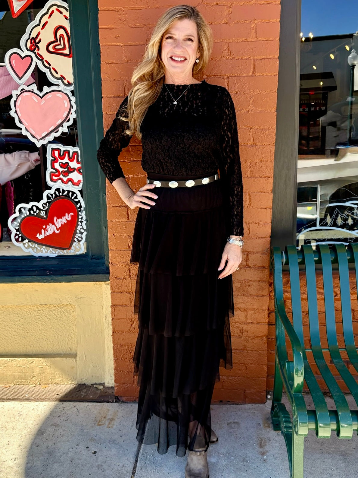 Mesh Tiered Maxi Skirt in black at ooh la la! in Grapevine TX 76051