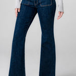 Liverpool Hannah Flare jeans with vintage patch pockets in collegiate blue denim at ooh la la! in Grapevine TX 76051