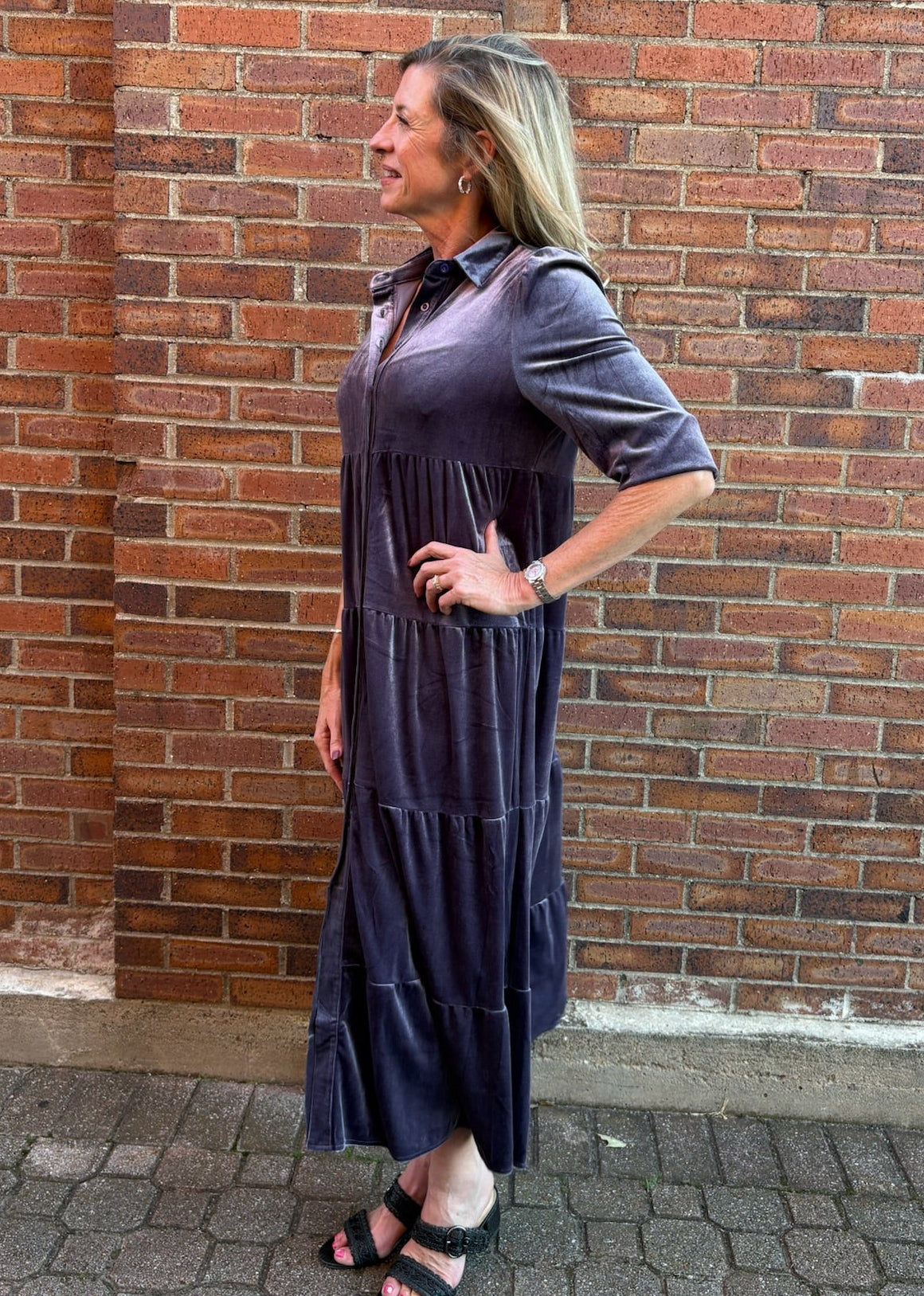 Romance Imagined Velour Midi Dress In mulberry arch la la! in Grapevine TX 76051