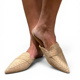 Corky's Mischief Pointed Toe Studded Flat Mule - Camel Faux Suede
