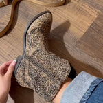 Very G Shay Leopard & Black Rhinestone Booties in taupe leopard at ooh la la! in Grapevine TX 76051