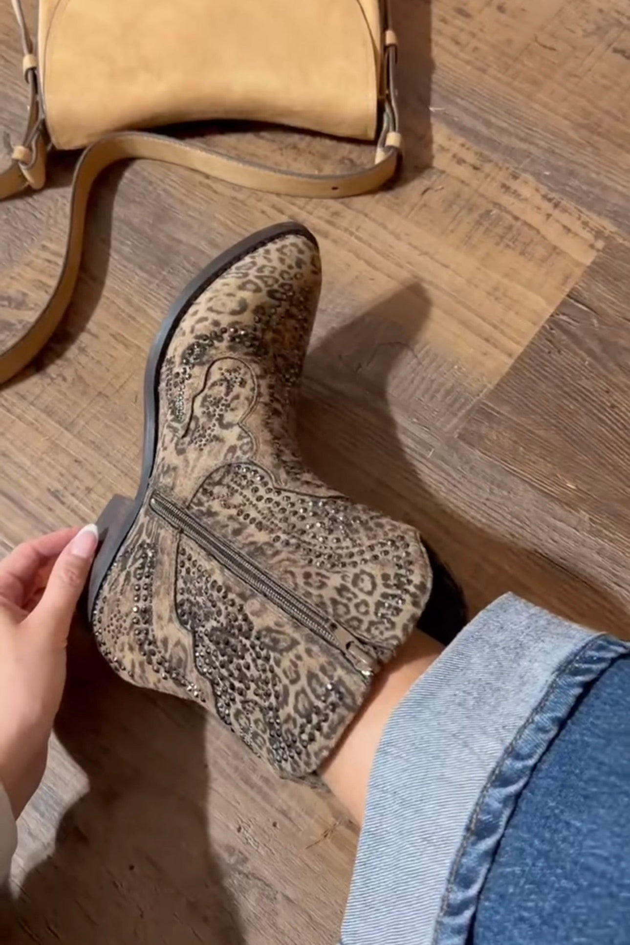 Very G Shay Leopard & Black Rhinestone Booties in taupe leopard at ooh la la! in Grapevine TX 76051