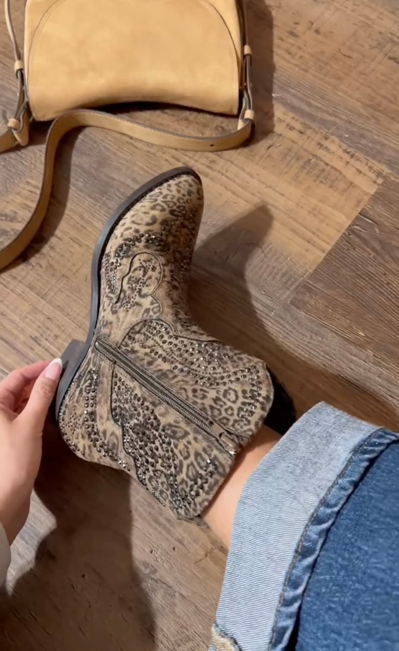 Very G Shay Leopard & Black Rhinestone Booties in taupe leopard at ooh la la! in Grapevine TX 76051