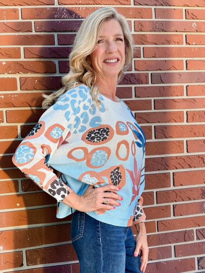 Abstract Pink & Blue Batwing Sweater at ooh la la! in Grapevine TX 76051