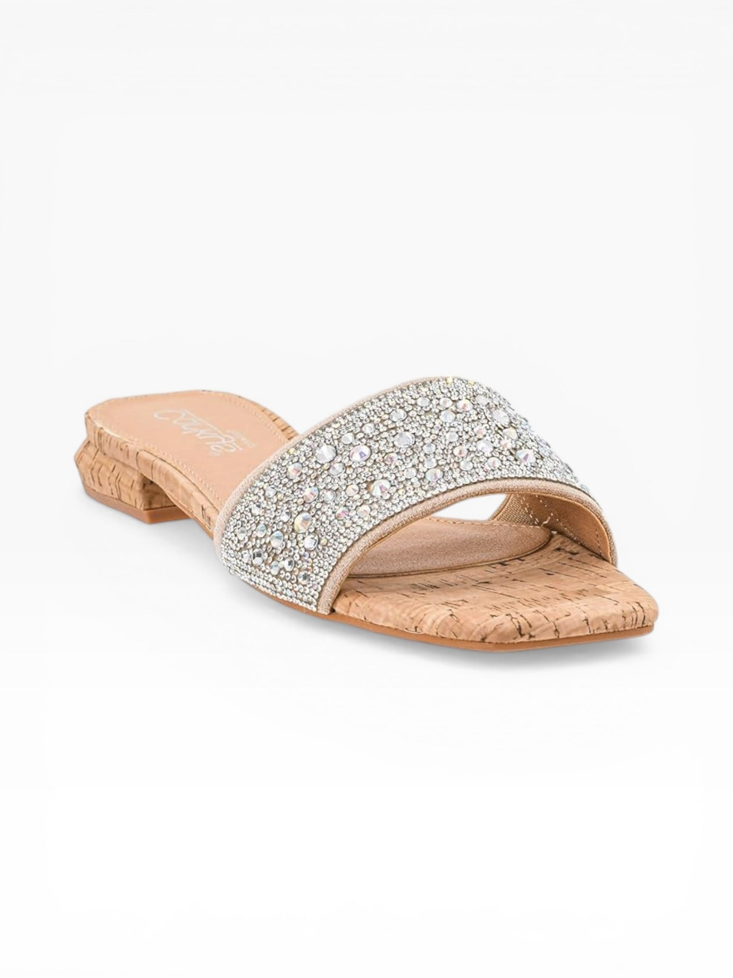 Corky's Our Lil Secret rhinestone sandal with cork sole and nude strap