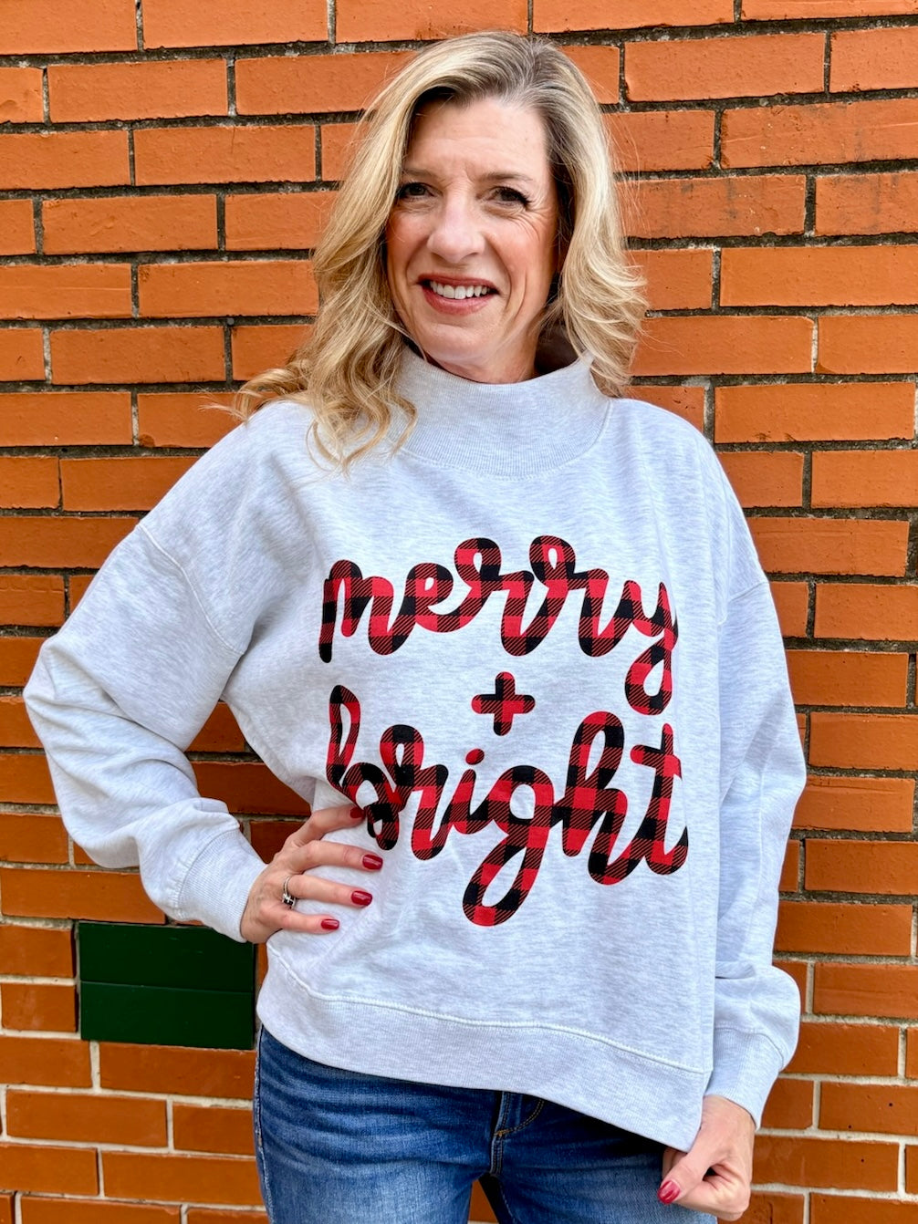 Merry & Bright Mock Neck Oversized Sweatshirt in Ash Grey at ooh la la! in Grapevine TX 76051
