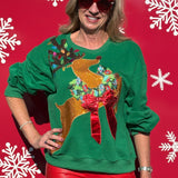 Queen of Sparkles Rhinestone Rudolph Wearing A Wreath Sweatshirt at ooh la la! in Grapevine TX 76051