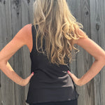 Molly Bracken satin draped neck top in black at ooh la la! in Grapevine TX 76051