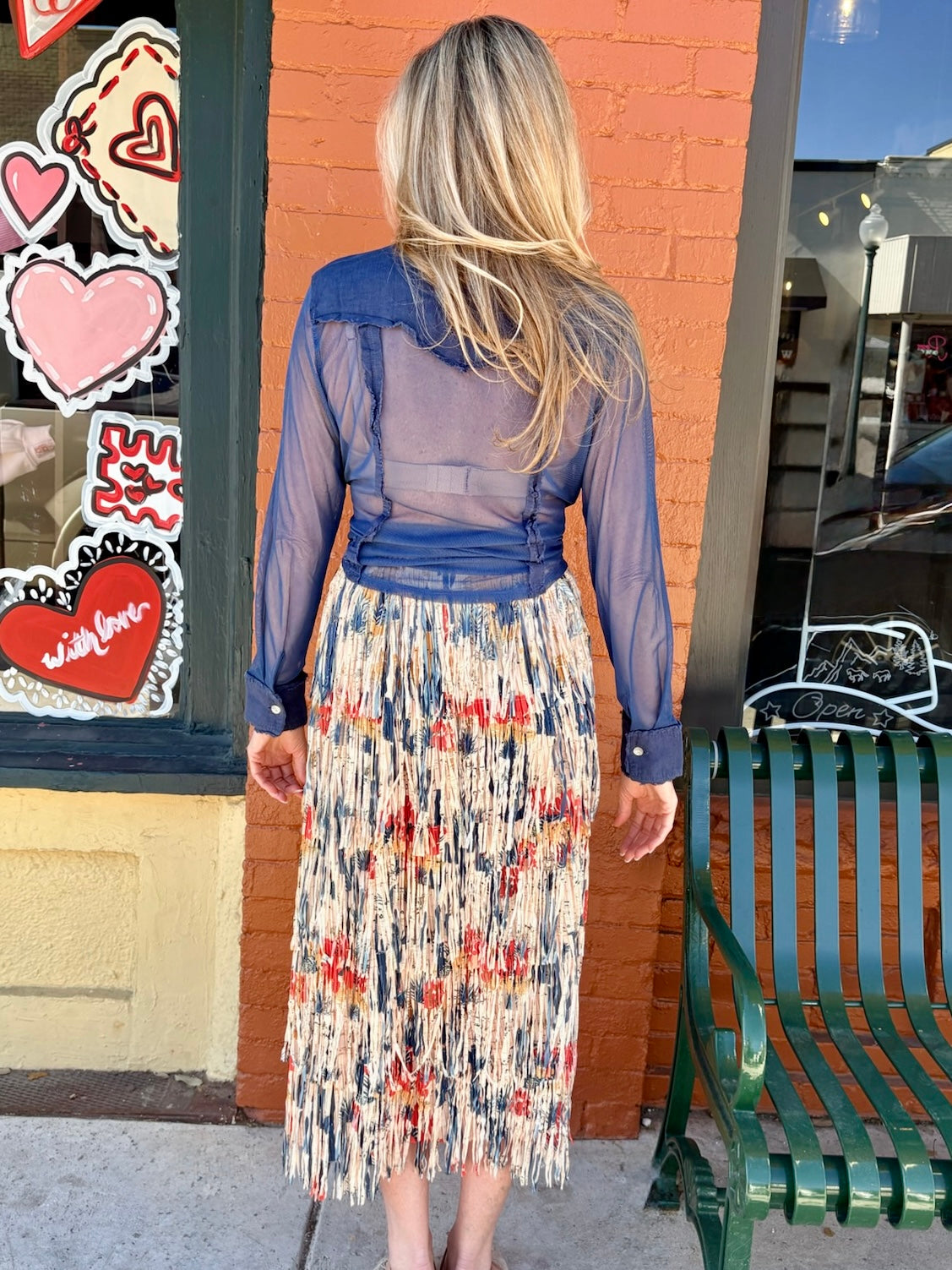 Printed Fringe Midi Skirt in Tan Cactus Flower at ooh la la! in Grapevine TX 76051