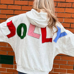 Holly Jolly Appliques Hooded One Size Sweatshirt in ash grey at ooh la la! in Grapevine TX 76051